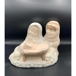 Vintage Ceramic Hand Painted Mary, Baby Jesus And Joseph with lambs gorgeous